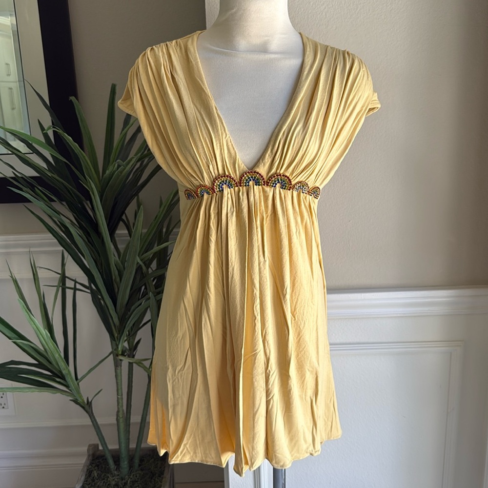 NEW SKY Brand Sunshine Rainbow Mini Dress Yellow Gold Y2K